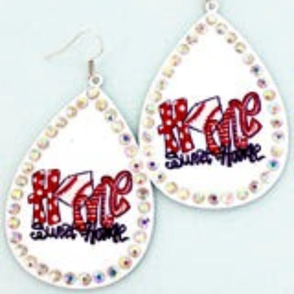 NWT Womans Crystal Trimmed 'Home Sweet Home' Baseball Teardrop Earrings